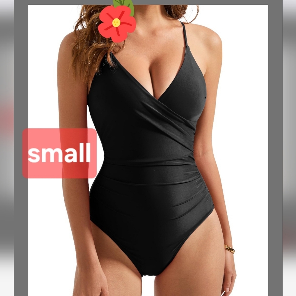 Black One-Piece Swimsuit Cut Out Strappy Back Small